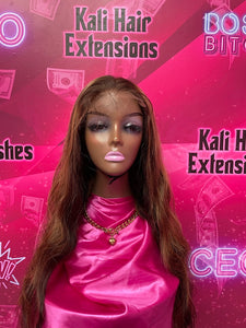 "Kali" Transparent lace closure wig brown & honey blonde highlights