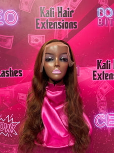 "Kali" Transparent lace frontal wig brown & honey blonde highlights
