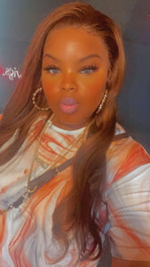 "Kali" Transparent lace frontal wig brown & honey blonde highlights