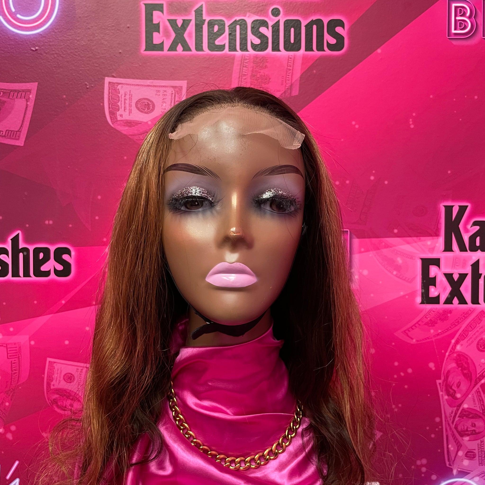 "Kali" Transparent lace closure wig brown & honey blonde highlights