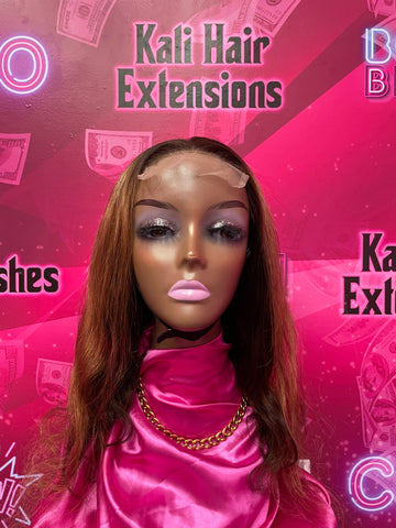"Kali" Transparent lace closure wig brown & honey blonde highlights