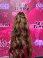 Load image into Gallery viewer, &quot;Kali&quot; Transparent lace closure wig brown &amp; honey blonde highlights